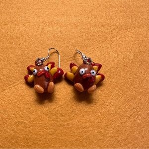 Handmade Polymer Clay Thanksgiving Earrings - turkeys